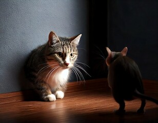 Naklejka premium a mouse when faced with a cat that is hunting it.