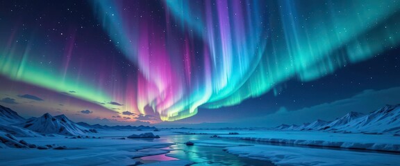  Celestial Dance A Futuristic Interpretation of the Aurora with Neon Colors and Sharp Lines