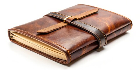 Luxurious brown leather-bound journal with a sturdy strap closure, perfect for preserving memories and important writings