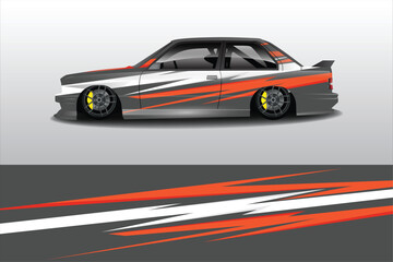 Sleek modified car illustration with dynamic racing stripes on a gradient background, showcasing automotive design