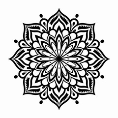 Elegant Black and White Mandala Design, Floral Geometric Pattern