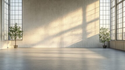 Fototapeta premium Empty Modern Loft Space with Large Windows and Plants