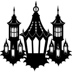Lanterns and candles for Halloween designs. Perfect for eerie t-shirt prints, party decor, and digital art.
