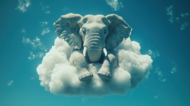 Elephant sits serenely on a fluffy cloud