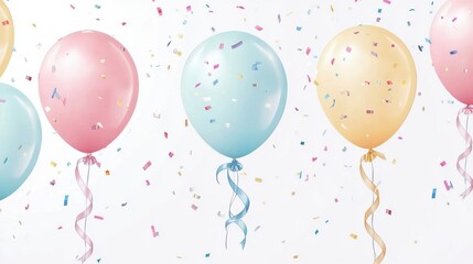Colorful balloon collection with ribbons and confetti illustration