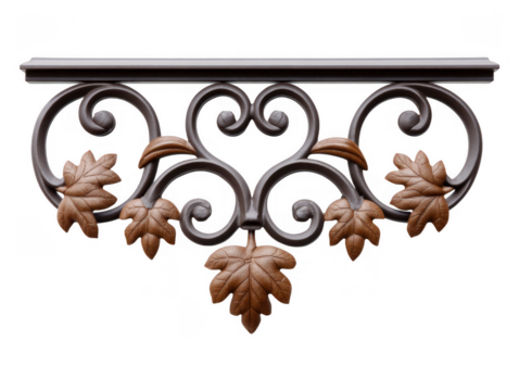 Decorative Wrought Iron Balcony Panel with Elegant Vine Design on Transparent Background