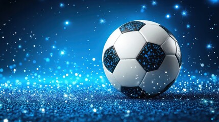 Naklejka premium Soccer ball on blue glitter background.