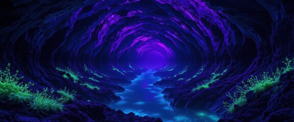  Vibrant Purple Canyon Walls illuminated by Subterranean Bioluminescent Algae