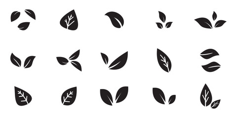 Fototapeta premium Green leaf icons set. Leaves icon on isolated background. Collection green leaf. Elements design for natural, eco, vegan, bio labels. 