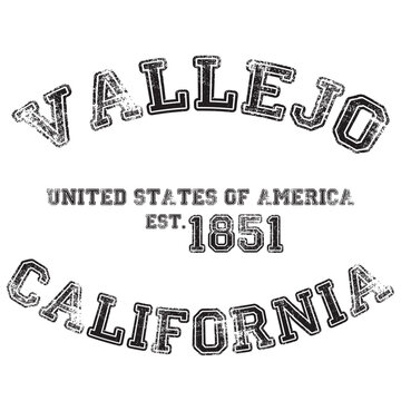 vintage college varsity california's vallejo city slogan emblem print with grunge effect for graphic tee t shirt or sweatshirt - vector