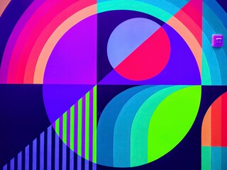 Obraz premium Dynamic Geometric Mural in Vibrant Colors Urban Eye-Level View