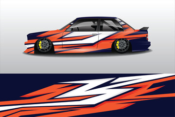 Vibrant racing car design showcasing dynamic graphics and sleek silhouette against a minimalist background