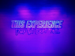 Futuristic Neon Experience Sign on Industrial Surface with Eye-Level View