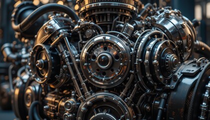 Intricate Close-Up of Complex Mechanical Engine Components