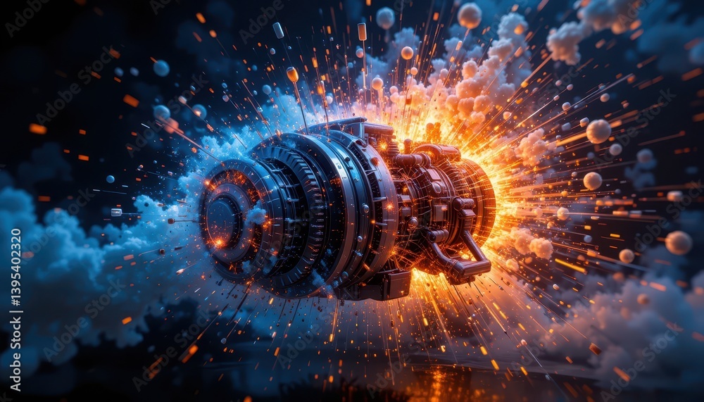 Poster futuristic engine concept with exploding energy and dynamic lights