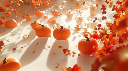 Autumn leaves and pumpkins with Halloween vibes and fall colors