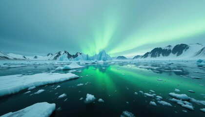  Subtle Gradient Shifts in an Arctic Vista; Verdant Hues on Glacial Ice
