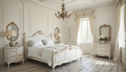  Aged Perfection Bedroom with Antique Chandelier Ivory Tones