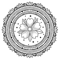 Flower Mandala Art, Black & White Pattern 
