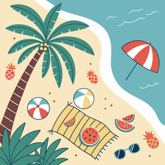 Summer Picnic with Watermelon, Basket and Flowers