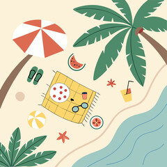 Seaside Holiday Scene with Sandcastles and Shells