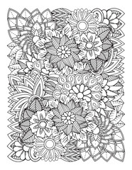 Zentangle Coloring Pages for Adults.  hand drawn flower