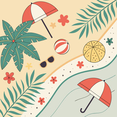 Summer Travel Vector – Suitcase, Map, Camera