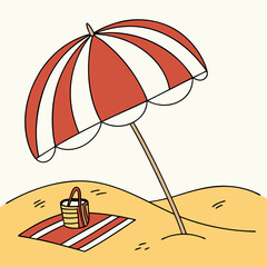 Flat Vector of Sun Umbrella on the Beach