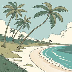 Summer Beach Landscape with Palm Trees and Blue Ocean