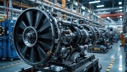Fototapeta premium High-Tech Industrial Engine Components Inside Modern Manufacturing Facility