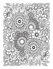 Zentangle Coloring Pages for Adults.  abstract floral background