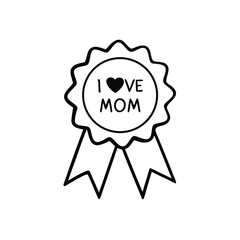 Mother’s Day Love Badge – Heart Symbol with Ribbon and Text Vector