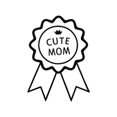 Beautiful Mother's Day Award Ribbon Badge with Script Font and Heart