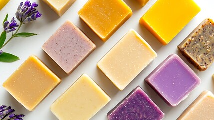 Colorful Assorted Handmade Soaps with Lavender and Natural Ingredients