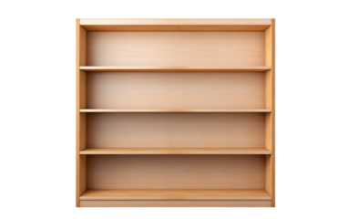 Empty light wood bookshelf four shelves ready for books organized storage solution simple design clean lines perfect for