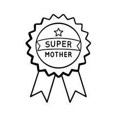 Mother's Day Award Badge with Red Ribbon and Symbol of Love