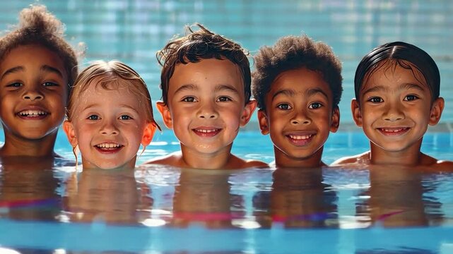 Joyful Children at the Pool: A Celebration of Diversity and Summer Fun