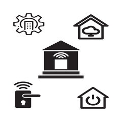 Set of 5 outline icons related to Smart house vector. Linear icon collection. Editable stroke. Vector illustration
