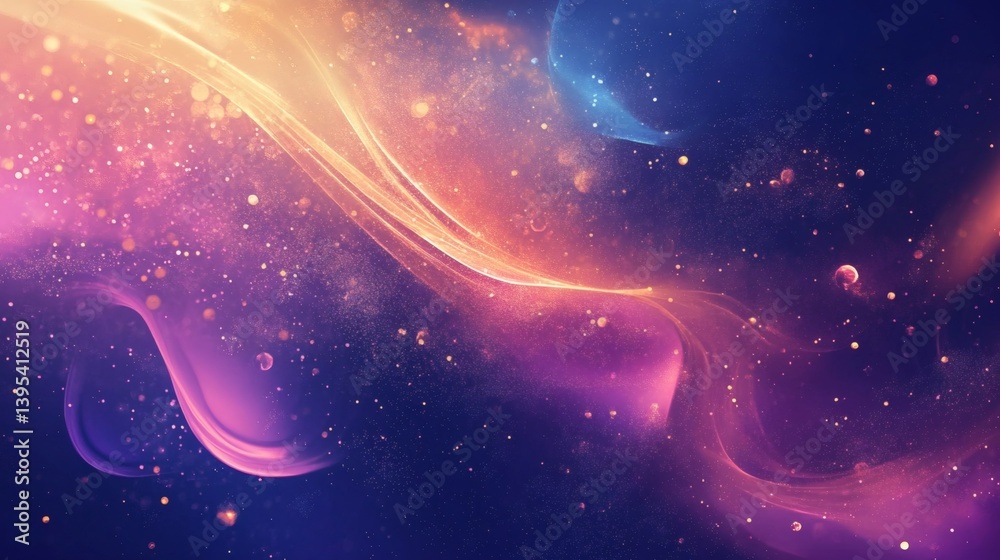 Wall mural a vibrant abstract display of swirling colors and glittering particles in space.
