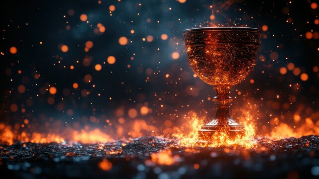 Fiery antique goblet on a bed of embers