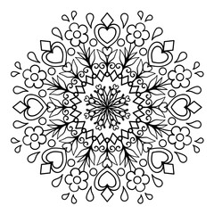 Flower Mandala Art, Black & White Pattern 