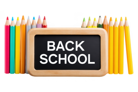 Pencil and Chalkboard Decor for a Colorful Back to School Theme on Transparent Background