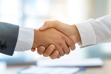 Close-up of Hands Shaking in Agreement, Symbolizing Trust and Partnership Between Two Professionals in a Modern Business Setting