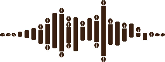 Coffee Bean Sound Wave: A creative depiction of a sound wave, uniquely crafted from coffee beans, symbolizing the energy and aroma of a beloved morning ritual. 