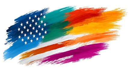 Abstract American Flag with LGBTQ Pride Colors Paint Strokes Patriotism Diversity