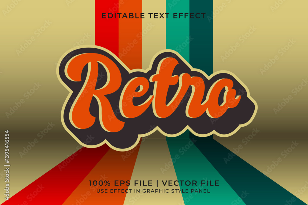 Poster 3d editable vector text effect in retro or vintage style. editable font design