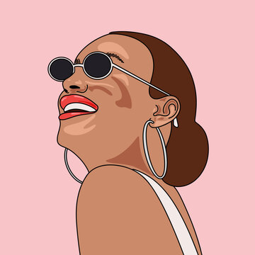 Stylish Woman with Sunglasses Smiling in a Pink Background