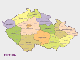 Map of Czechia showing administrative divisions