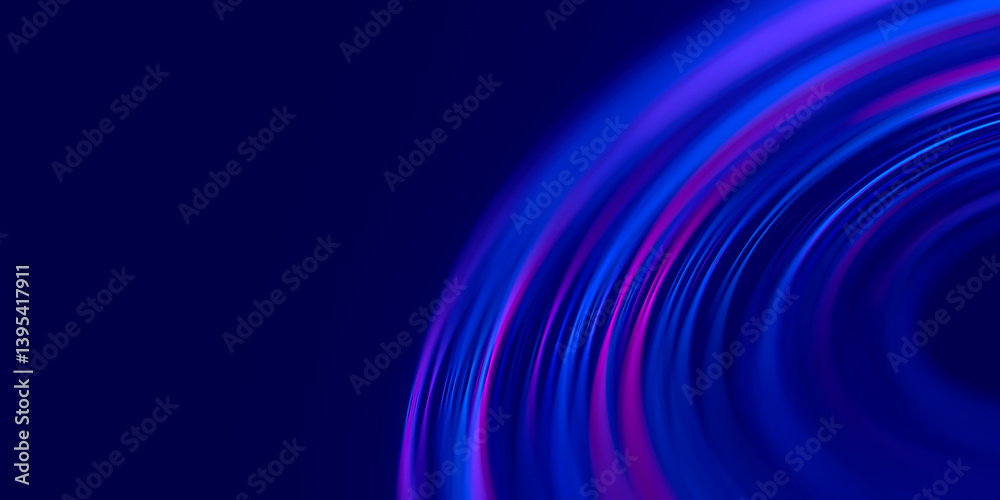 Poster Closeup of circular data light speed flow. Abstract round digital data stream of quantum computing. Cyberspace of qubit trail waves with DOF. Modern tech information transmission.