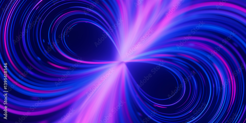 Poster warped data light speed flow. abstract round digital data stream of quantum computing. cyberspace of